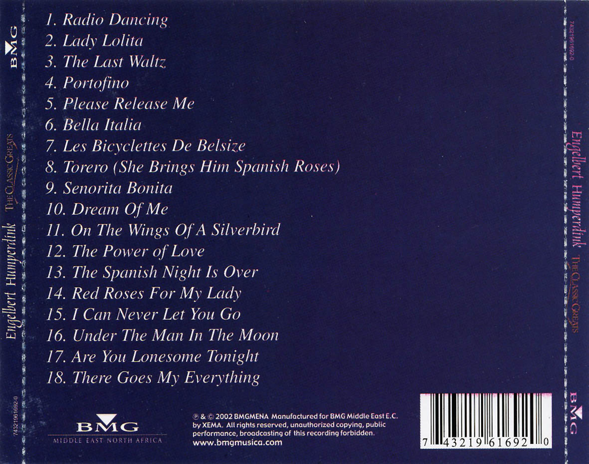 Engelbert Humperdinck  The Classic Greats : Back